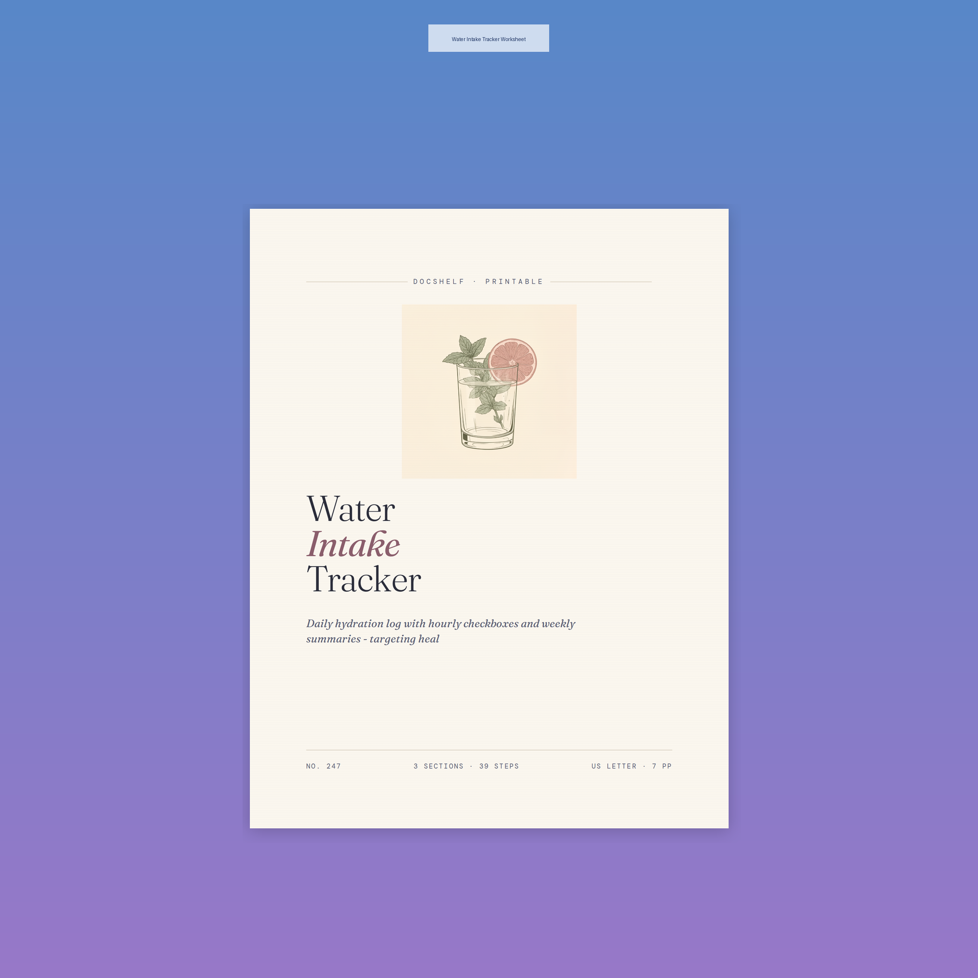 Water Intake Tracker Worksheet