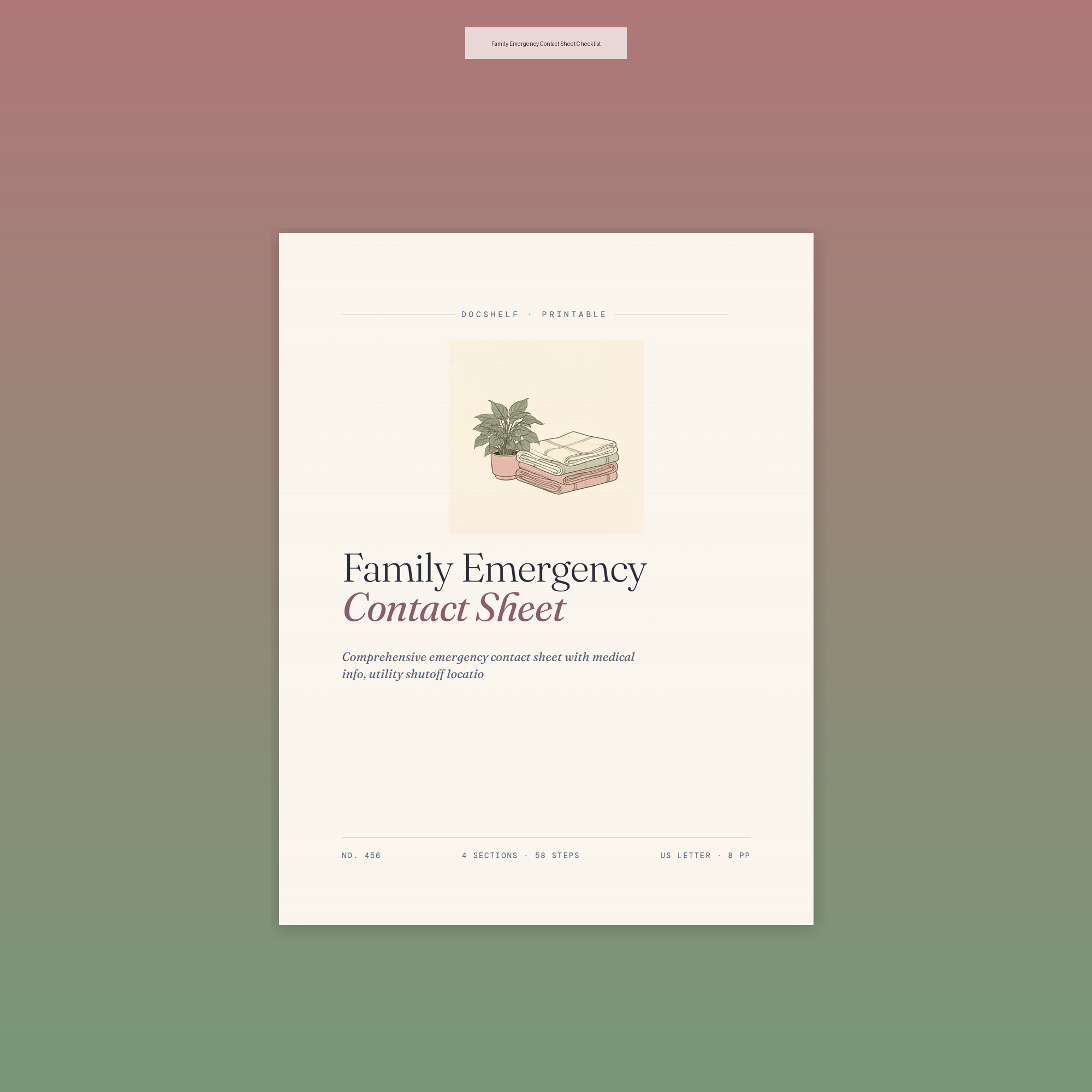 Family Emergency Contact Sheet Checklist
