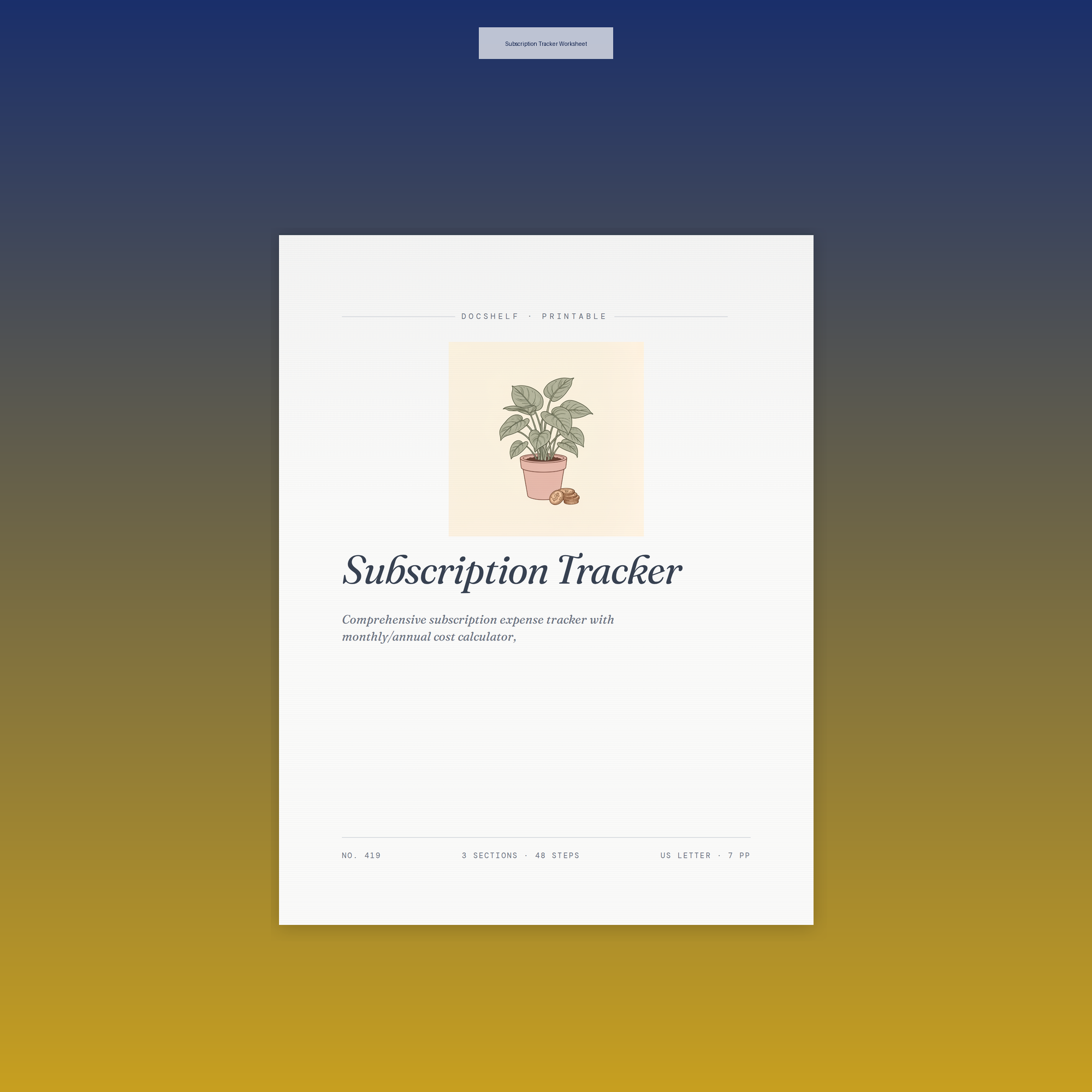 Subscription Tracker Worksheet