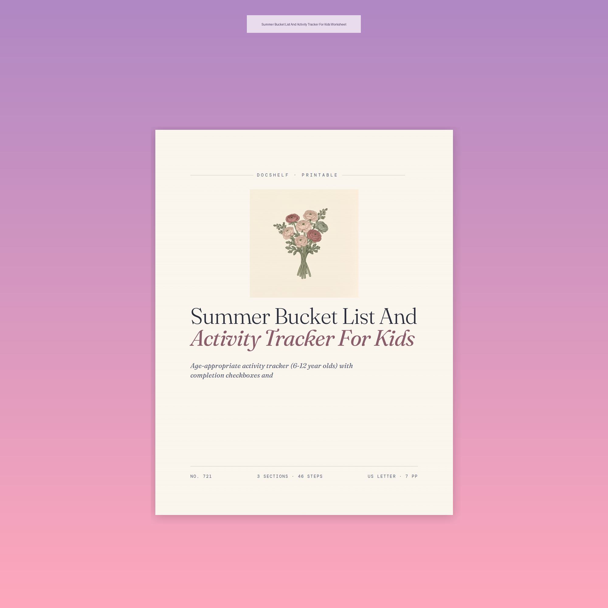 Summer Bucket List And Activity Tracker For Kids Worksheet
