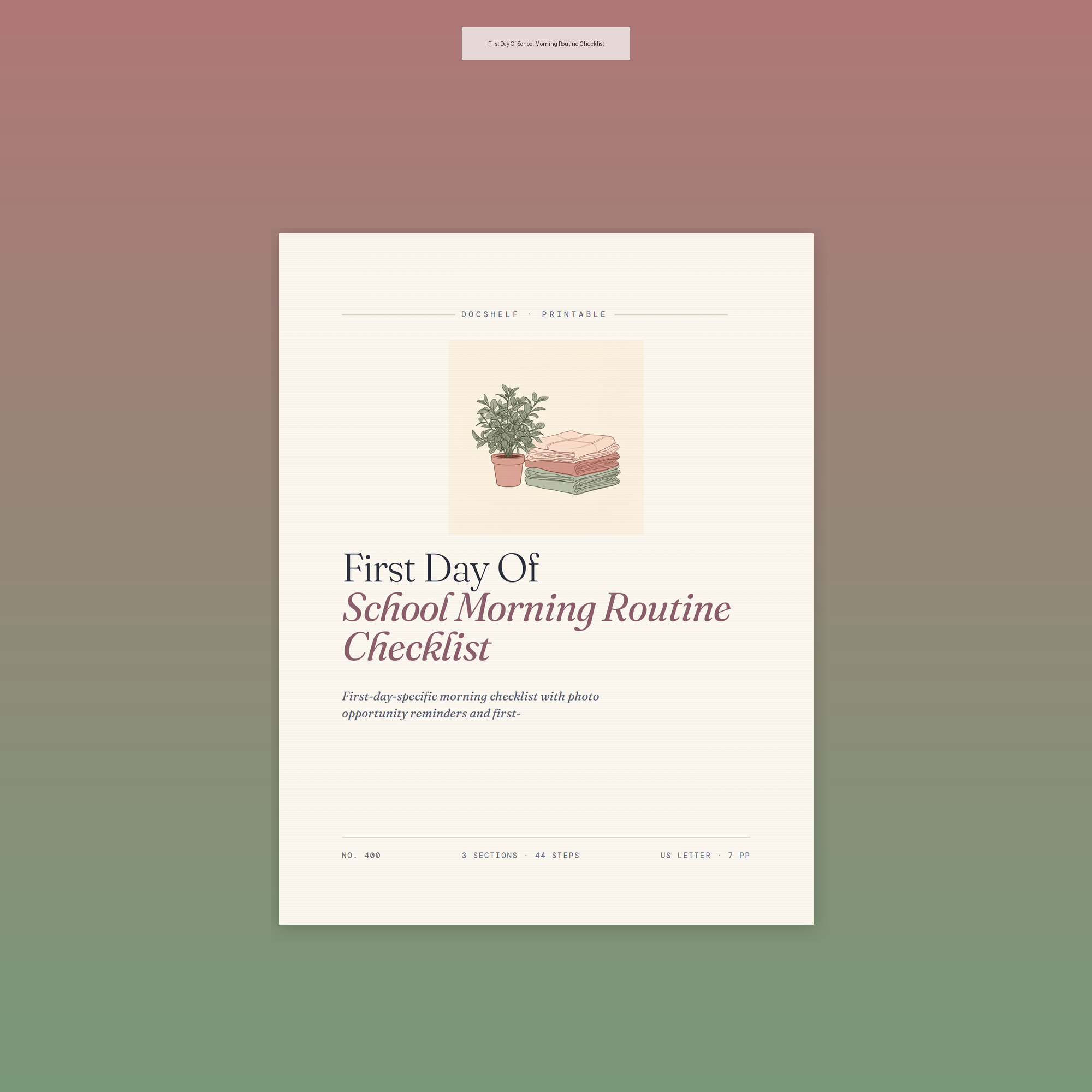 First Day Of School Morning Routine Checklist