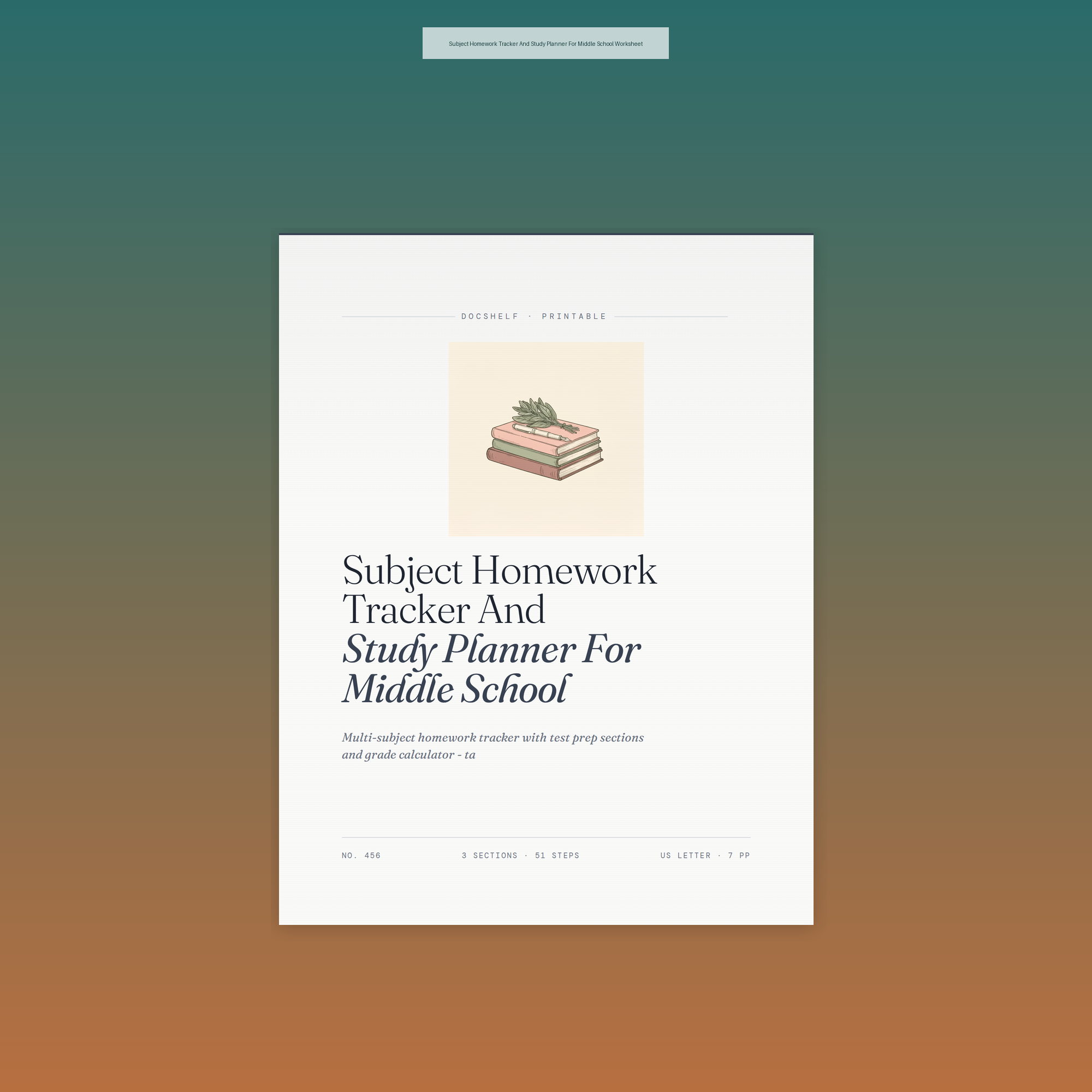 Subject Homework Tracker And Study Planner For Middle School Worksheet