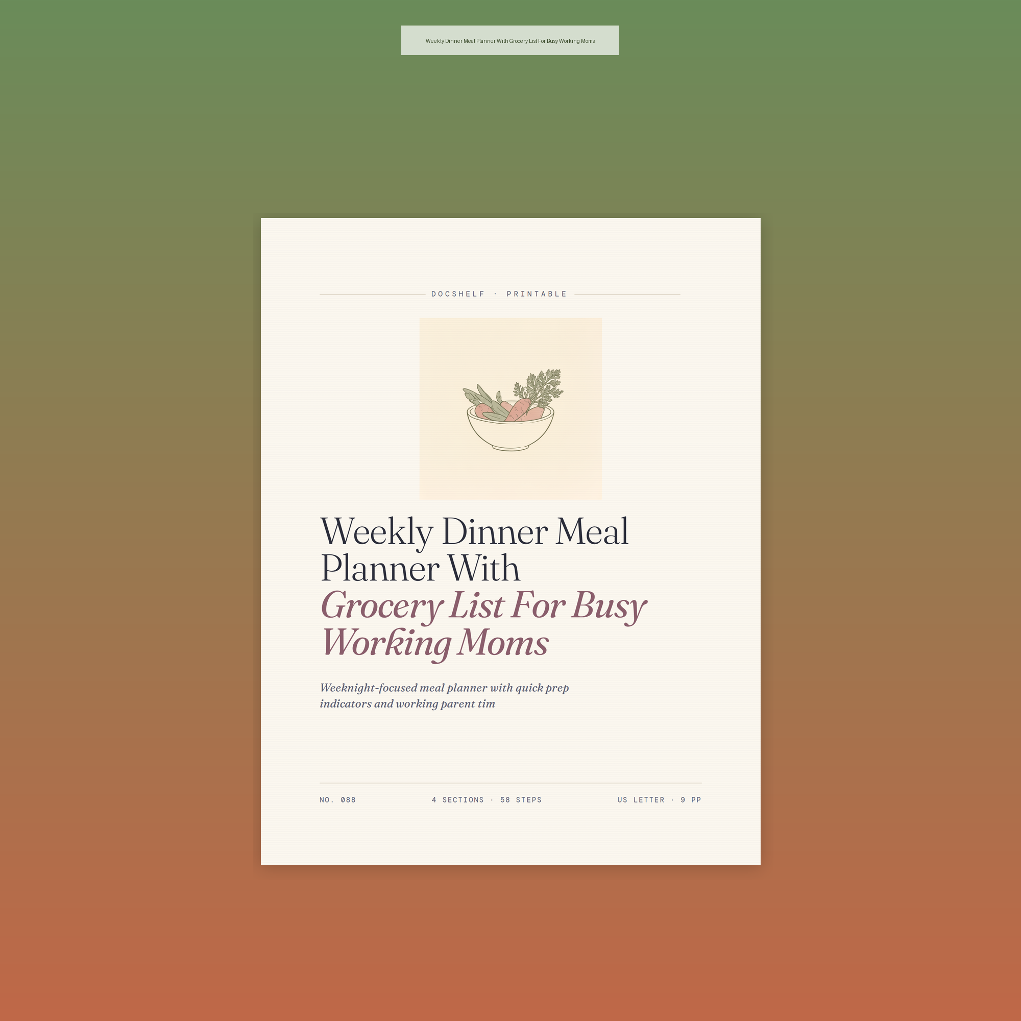 Weekly Dinner Meal Planner With Grocery List For Busy Working Moms