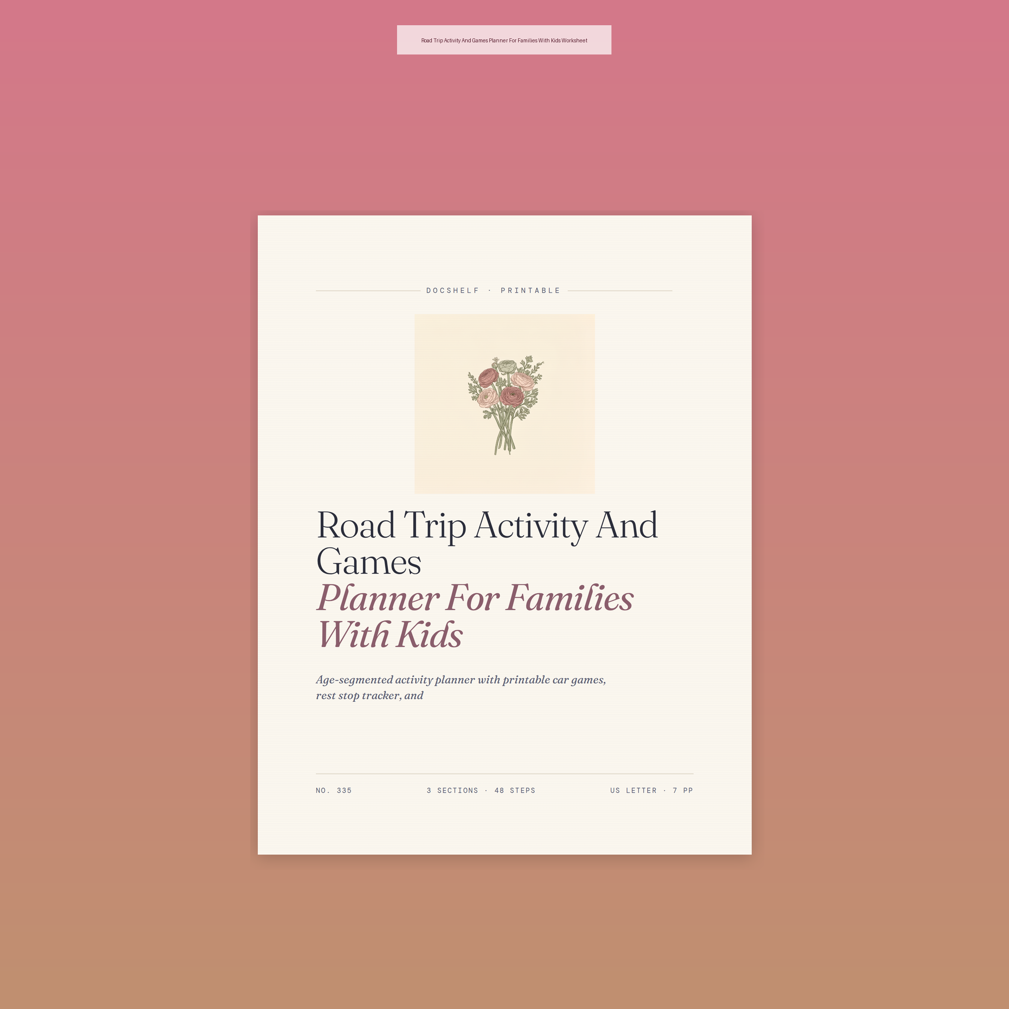 Road Trip Activity And Games Planner For Families With Kids Worksheet
