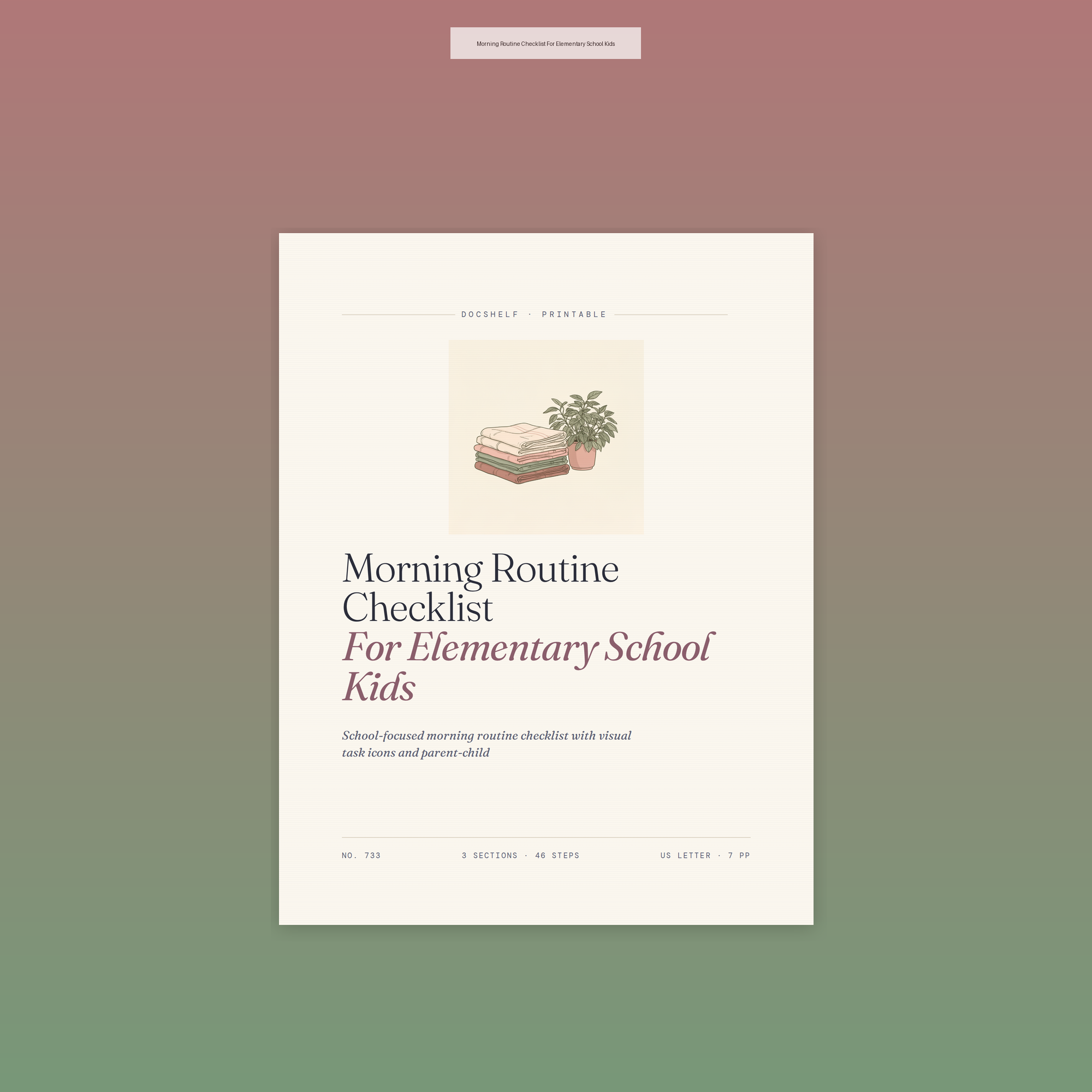 Morning Routine Checklist For Elementary School Kids