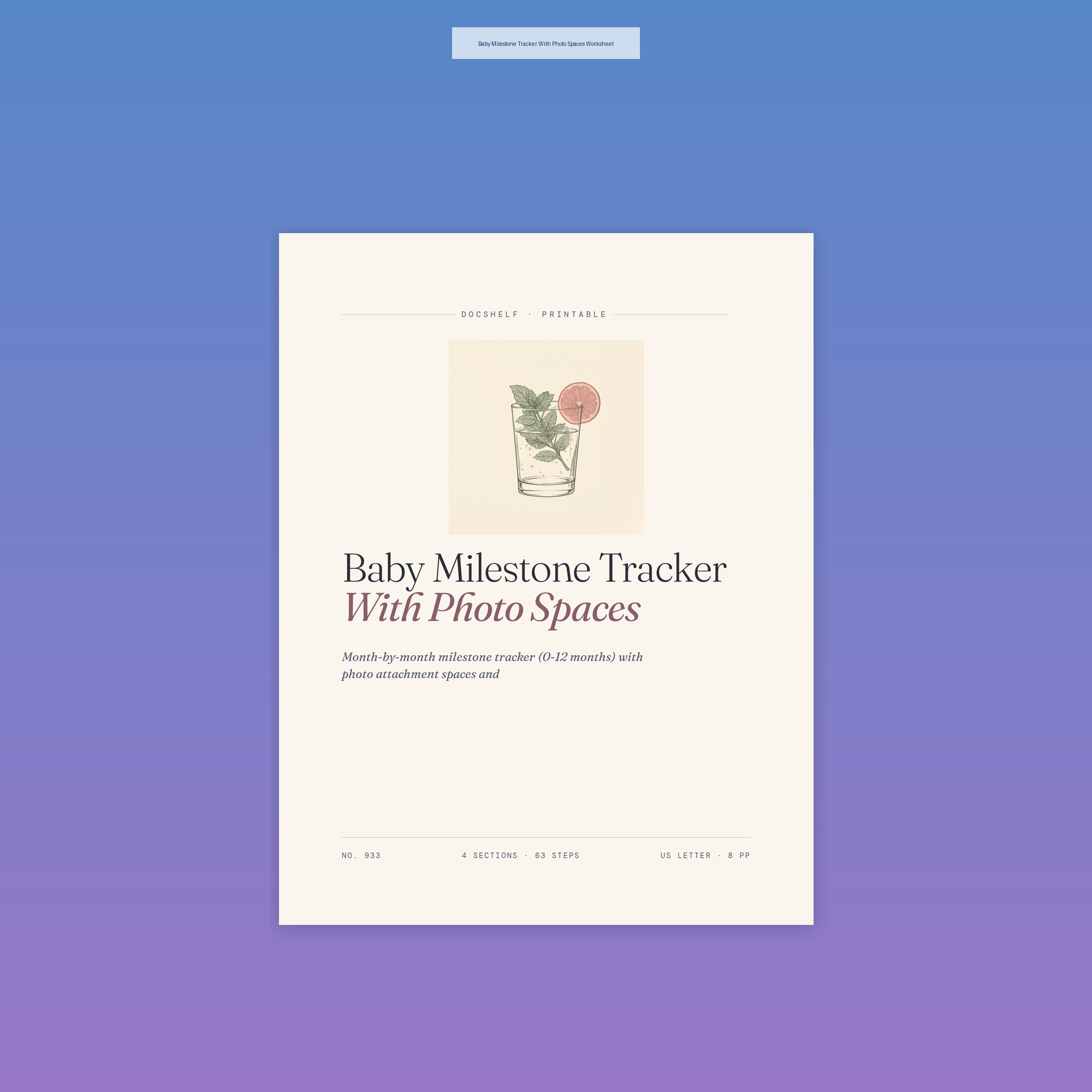 Baby Milestone Tracker With Photo Spaces Worksheet