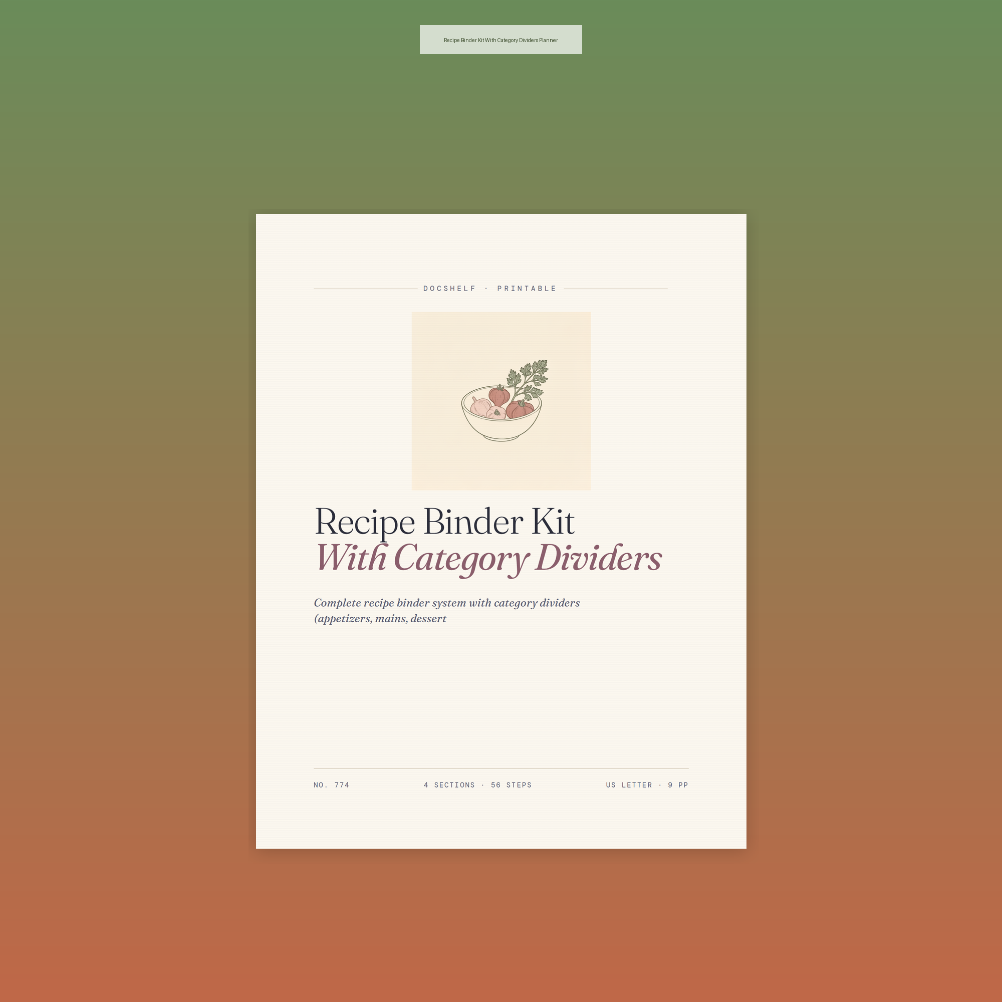 Recipe Binder Kit With Category Dividers Planner