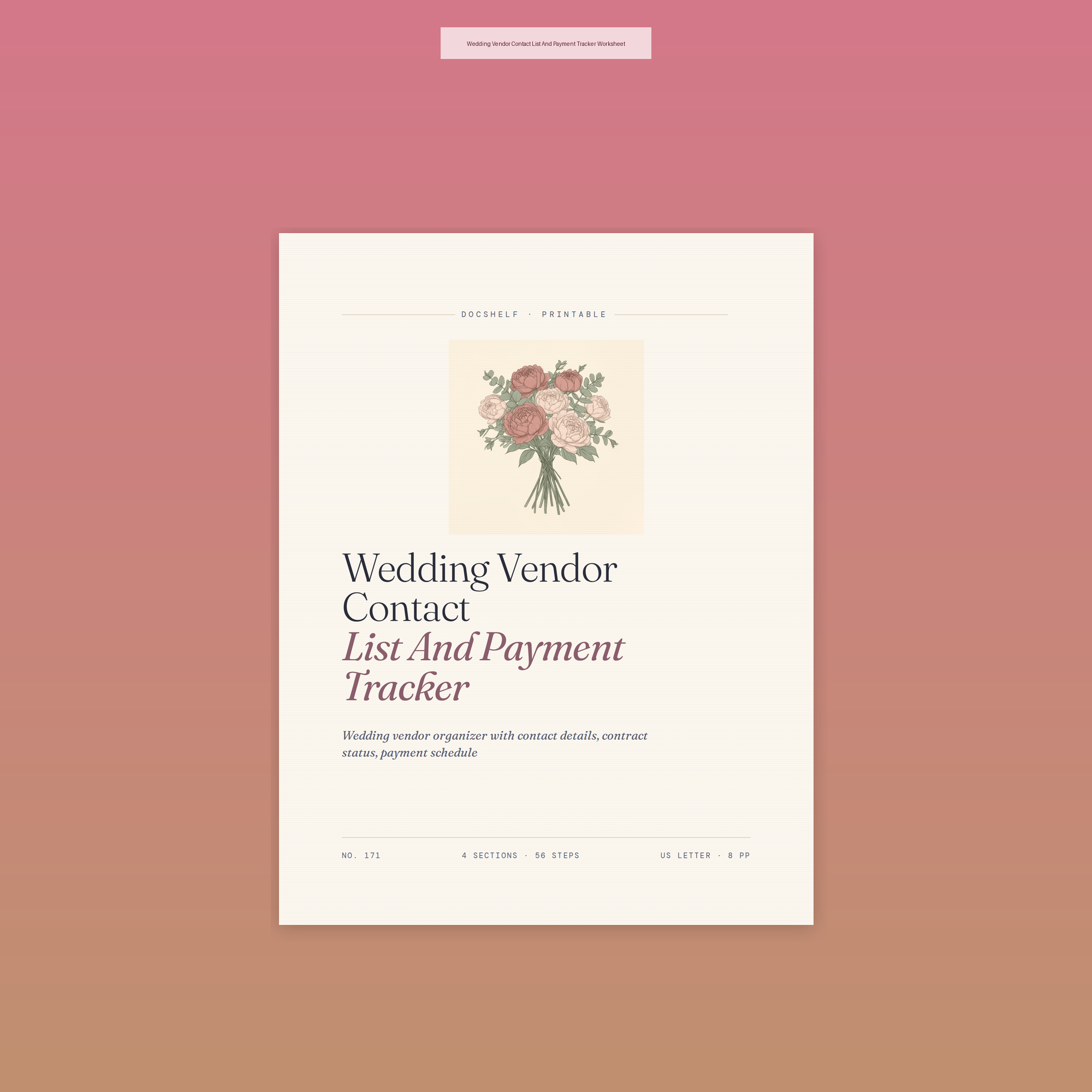 Wedding Vendor Contact List And Payment Tracker Worksheet