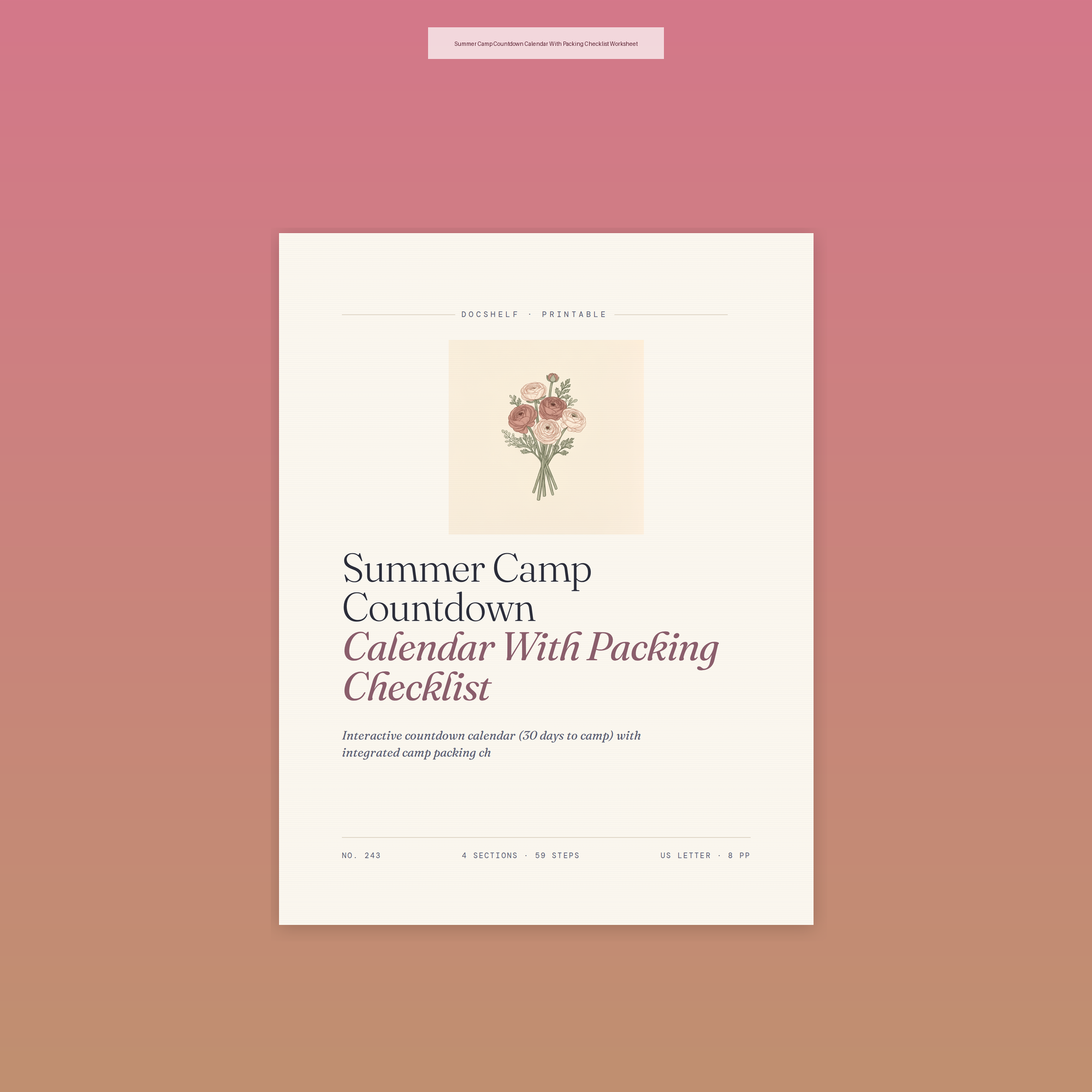 Summer Camp Countdown Calendar With Packing Checklist Worksheet