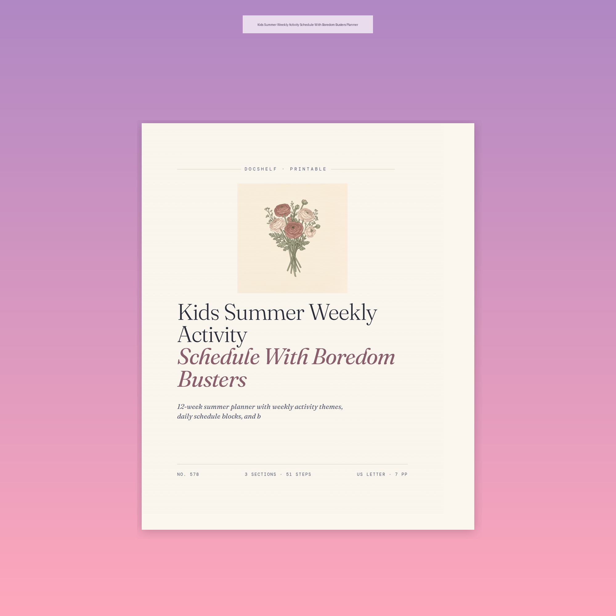 Kids Summer Weekly Activity Schedule With Boredom Busters Planner