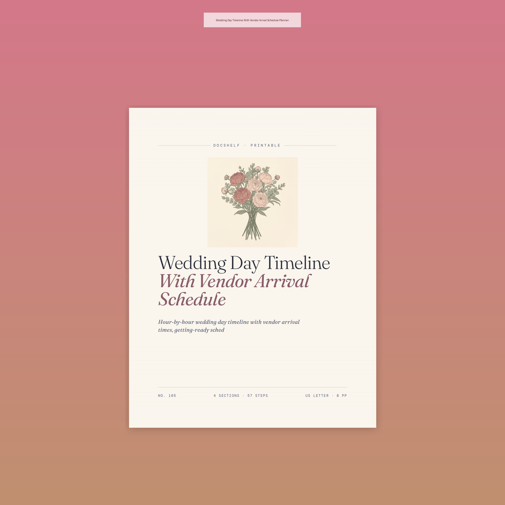 Wedding Day Timeline With Vendor Arrival Schedule Planner