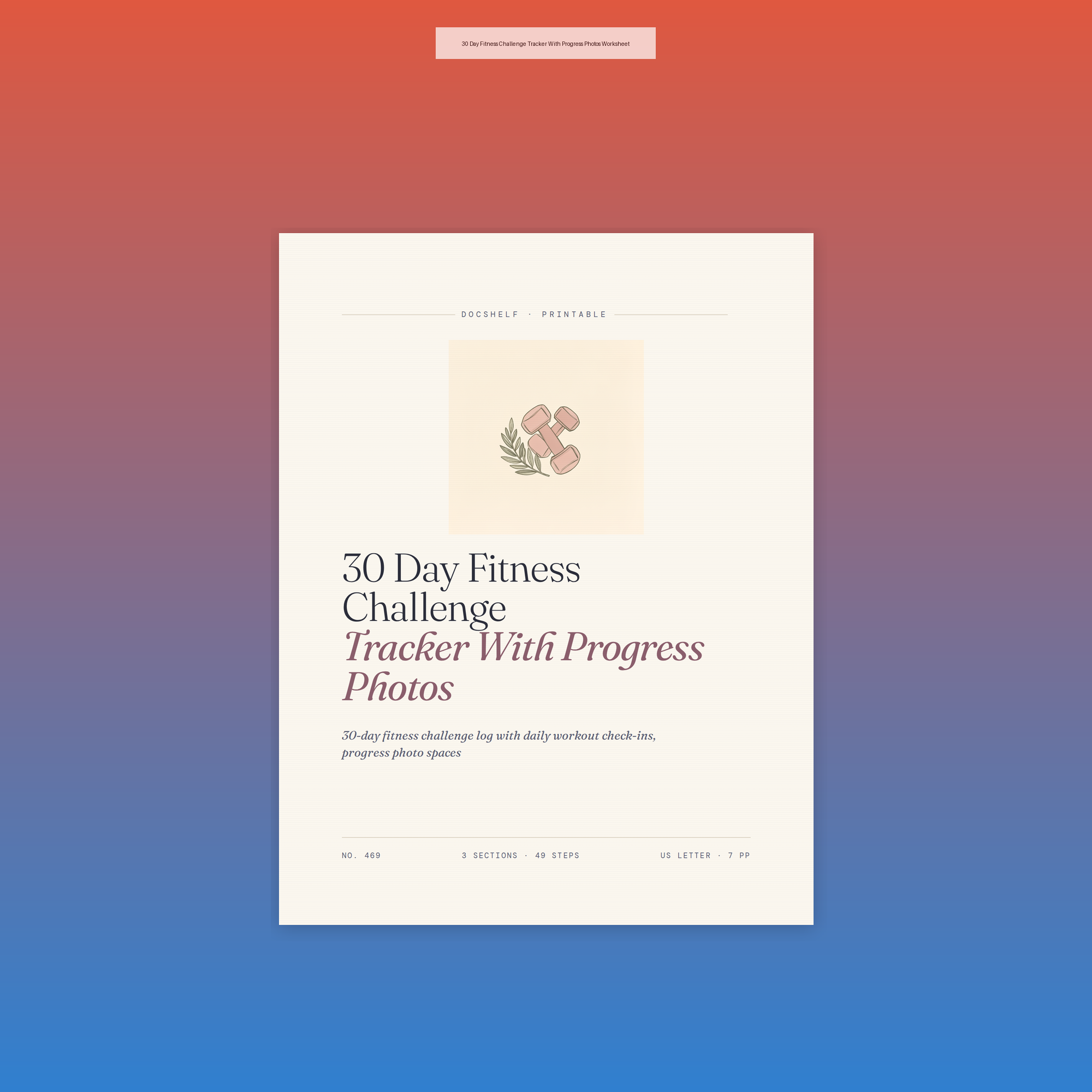 30 Day Fitness Challenge Tracker With Progress Photos Worksheet