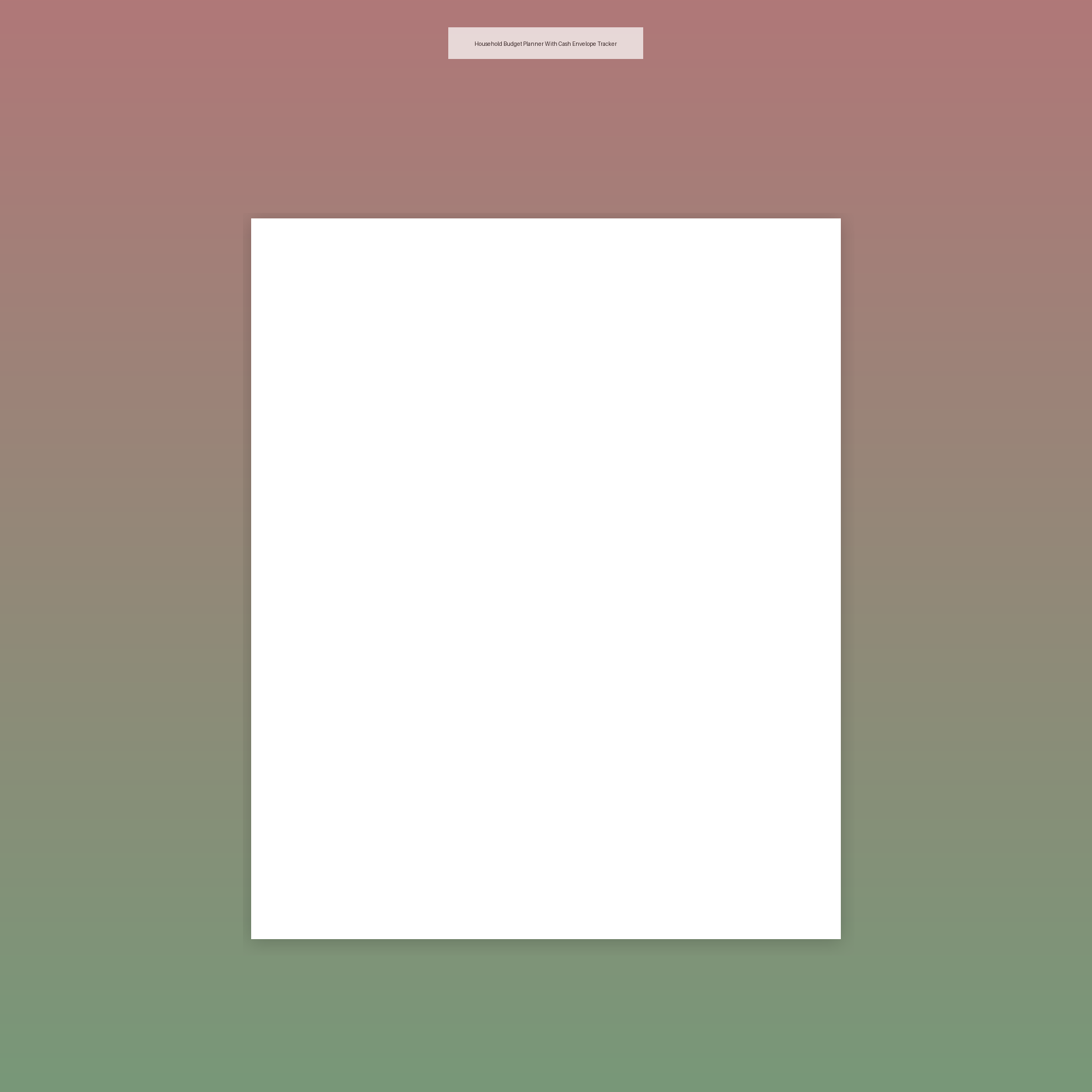 Household Budget Planner With Cash Envelope Tracker