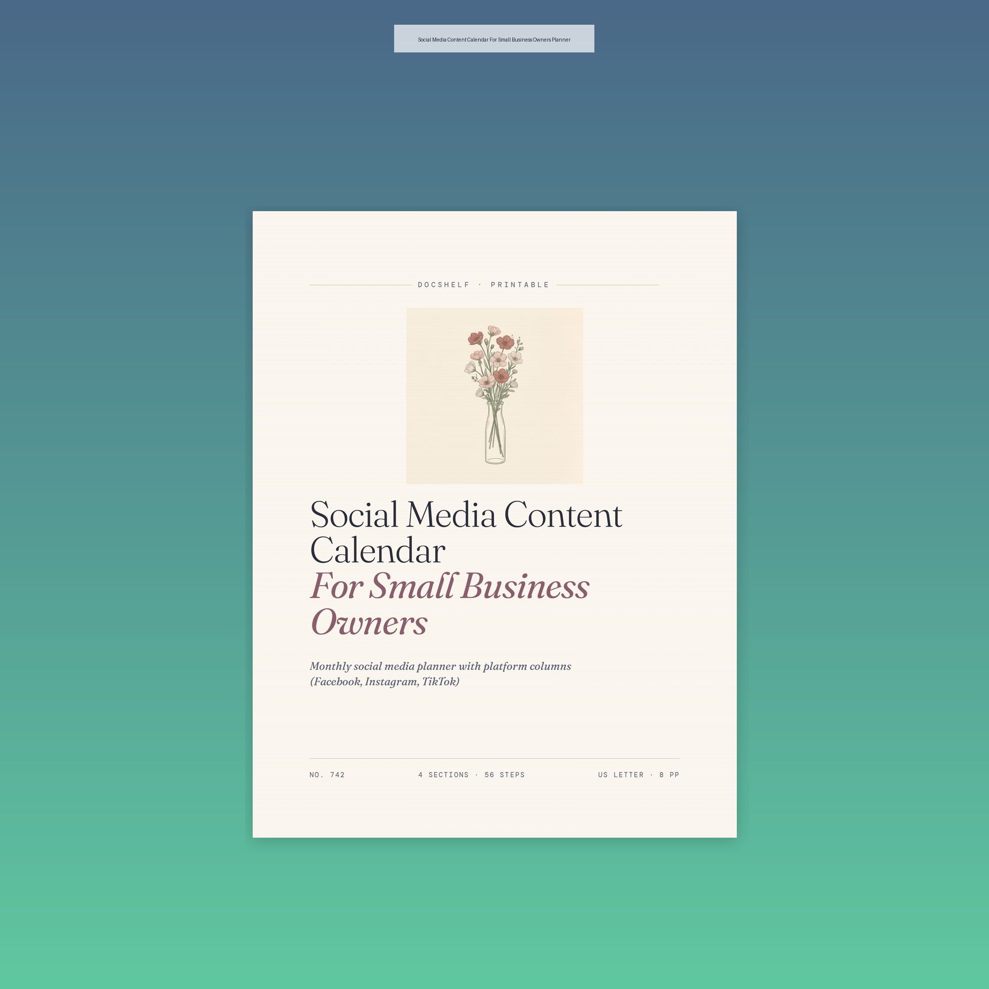 Social Media Content Calendar For Small Business Owners Planner