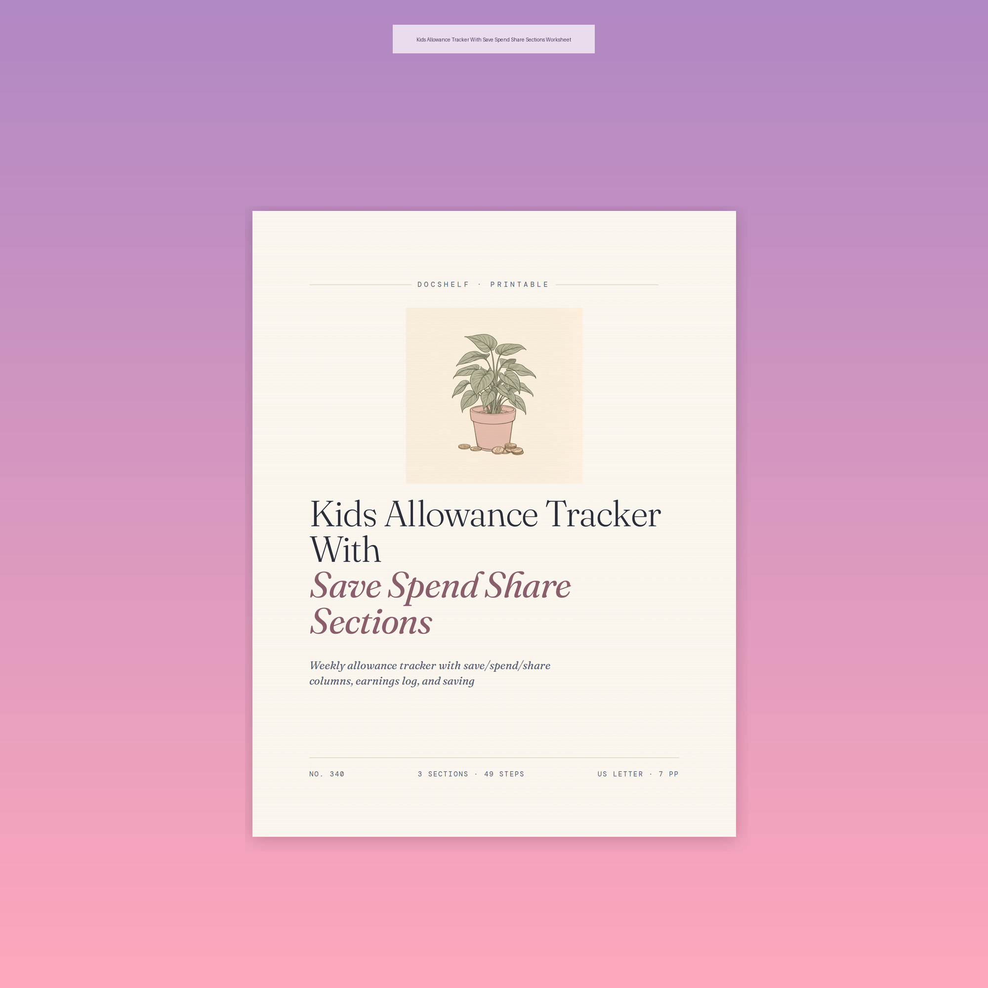 Kids Allowance Tracker With Save Spend Share Sections Worksheet