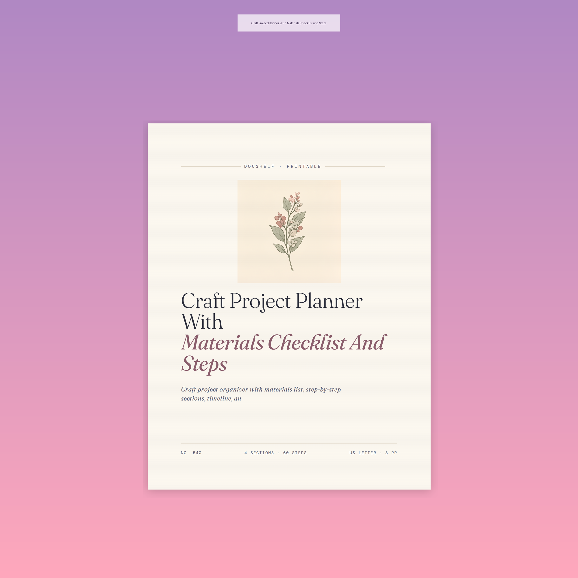 Craft Project Planner With Materials Checklist And Steps