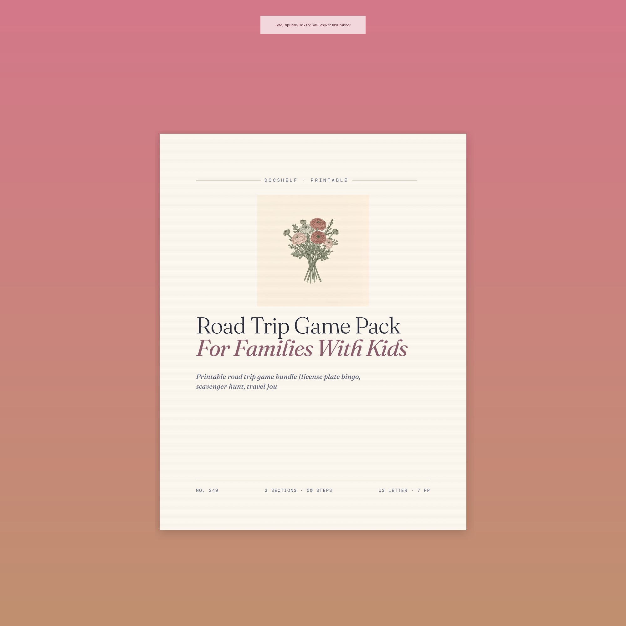 Road Trip Game Pack For Families With Kids Planner