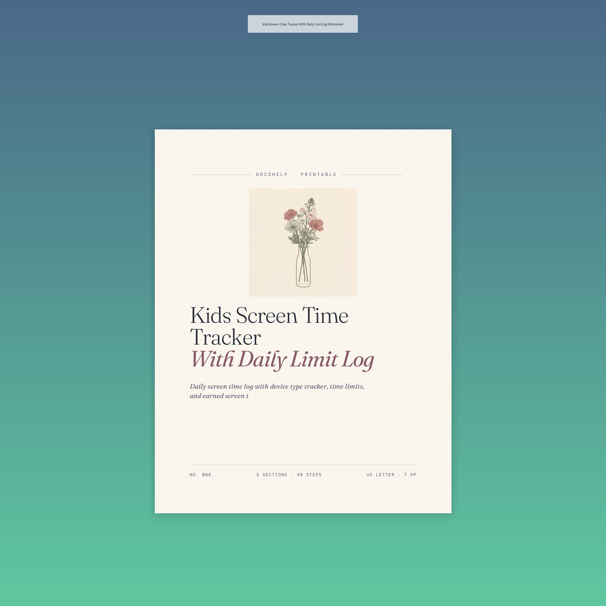 Kids Screen Time Tracker With Daily Limit Log Worksheet