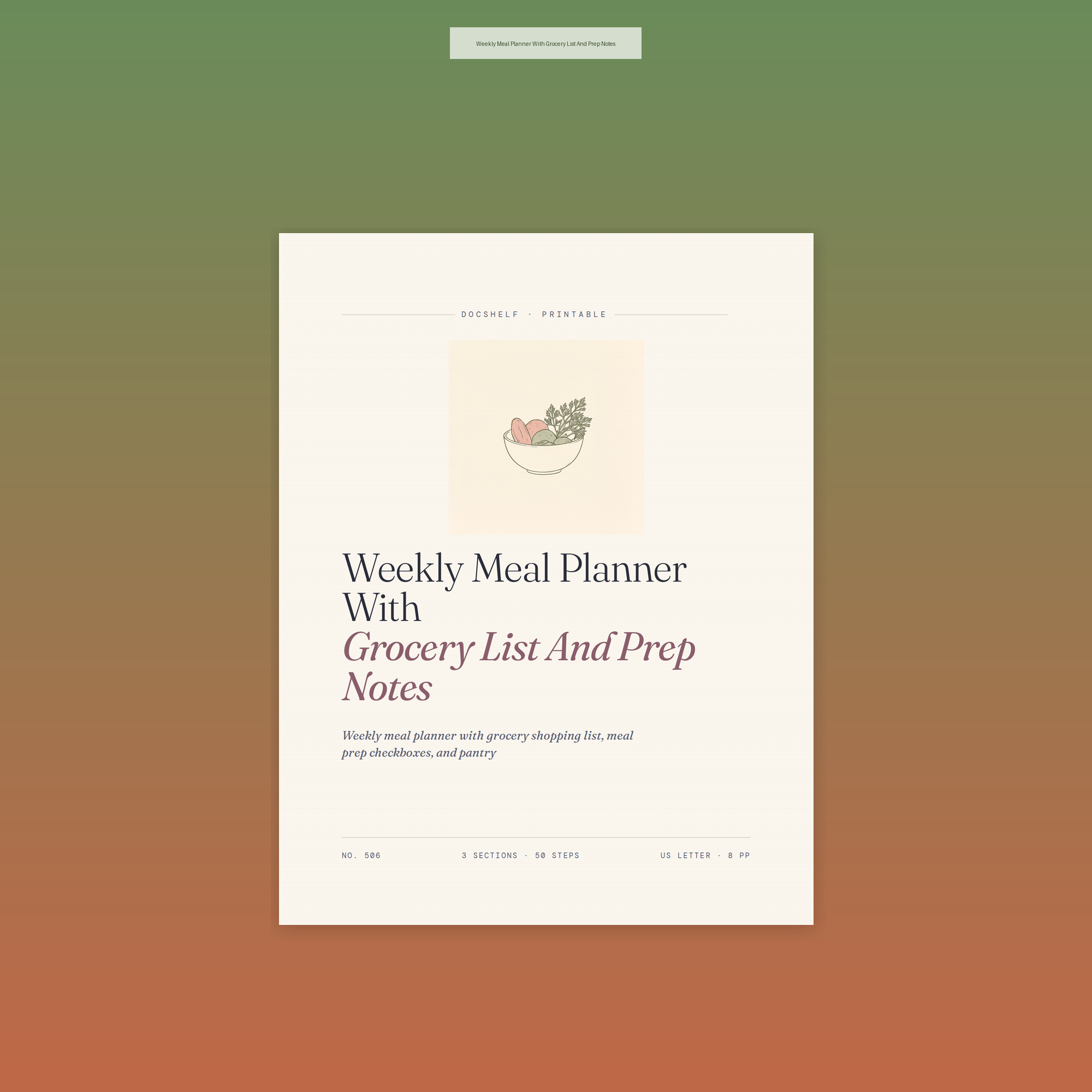 Weekly Meal Planner With Grocery List And Prep Notes